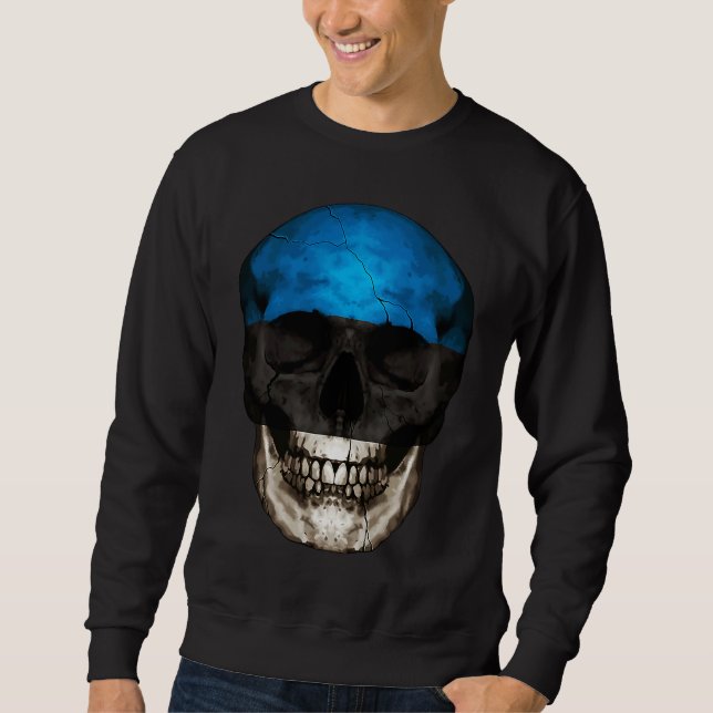 Estonia Flag Skull Estonian Roots Proud Patriotic Sweatshirt (Vorderseite)