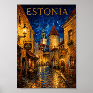 Estonia: Mystic Night Tallinn Art Souvenir Poster