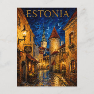 Estonia: Mystic Night Tallinn Art Souvenir Postkarte
