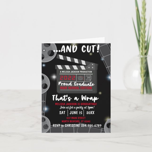Et Cut That's a Wrap Graduation Black Invitation (Devant)