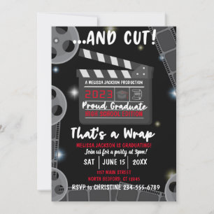 Et Cut That's a Wrap Graduation Black Invitation