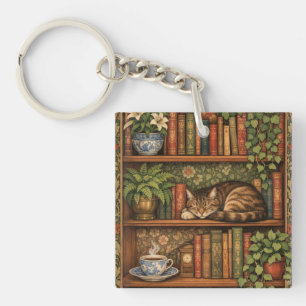 Étagère à livres vintage avec chat et café