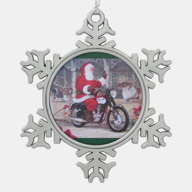 Étain Père Noël sur un ornement de Noël de moto (Devant)