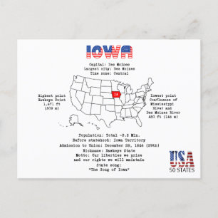 Etat américain de l'Iowa sur une carte et des info