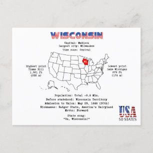 Etat américain du Wisconsin sur une carte et des i
