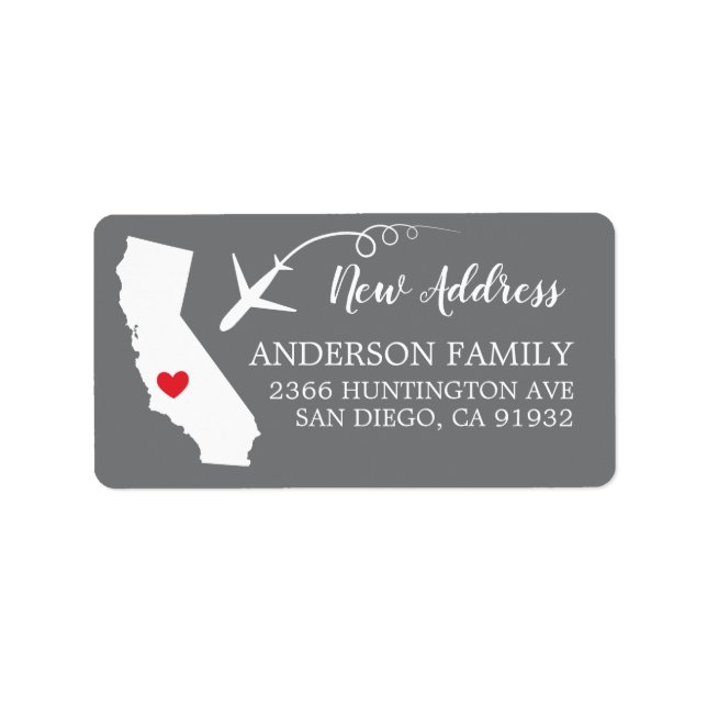 État de Californie | Nouvelle étiquette d'adresse  (Devant)