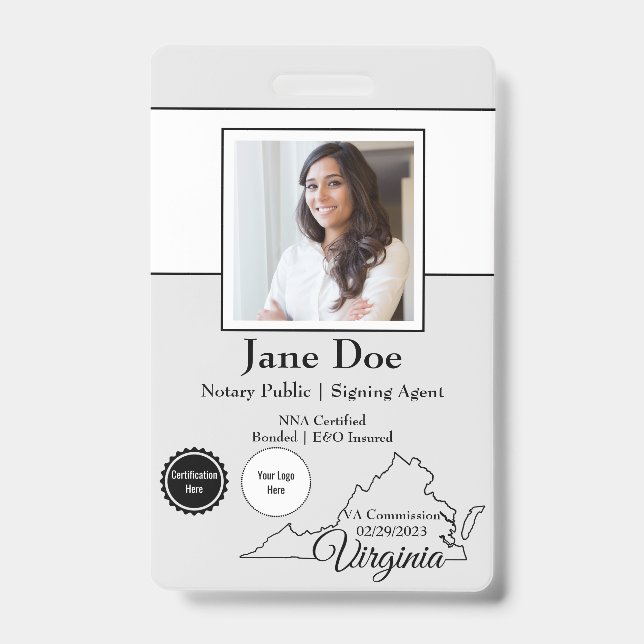État de Virginie Notaire Public Badge avec QR Code (Avant)