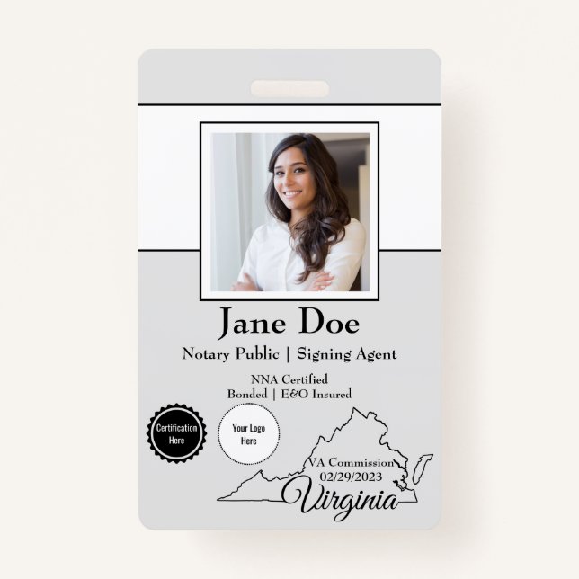 État de Virginie Notaire Public Badge avec QR Code (Devant)