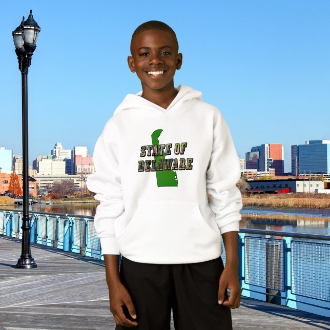 État du Delaware Image Texte et Plan Plan Plan (State of Delaware Picture Text and Map Hoodie)