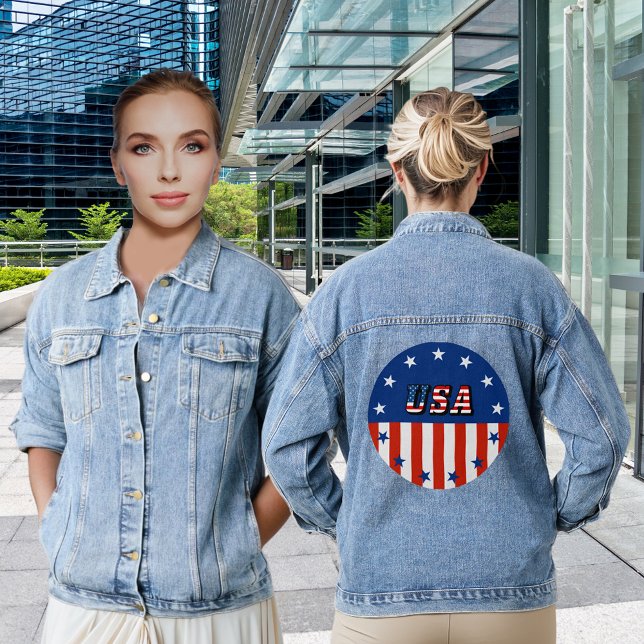 États-Unis Citer les étoiles du drapeau américain  (USA Quote American Flag Stars in Circle Women's Denim Jacket)