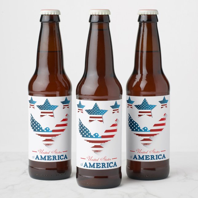 États-Unis d'Amérique Étiquette de vin (Red, White and Blue American Flag Symbol Celebrate our National Holidays Beer Labels!)