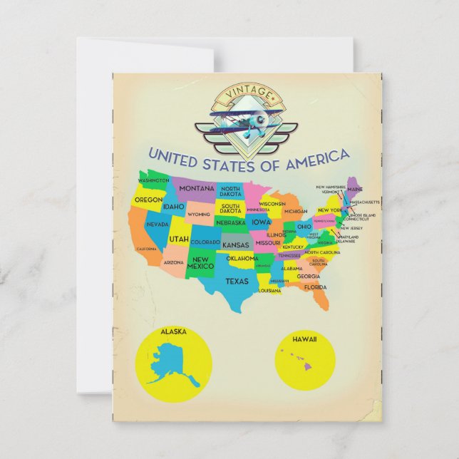 États-Unis d'Amérique Style vintage Carte (Devant)