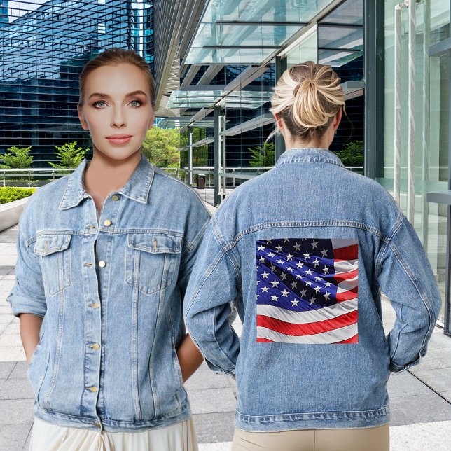 États-Unis Drapeau Amérique Rouge Blanc Bleu Patri (USA Flag America Red White Blue Patriotic Women's Denim Jacket)