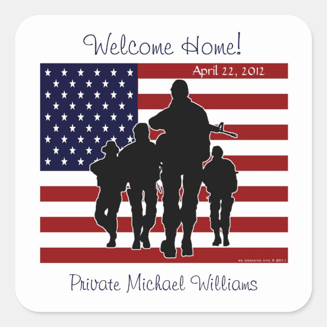 États-Unis Drapeau et soldats Accueil Nom Stickers (Devant)