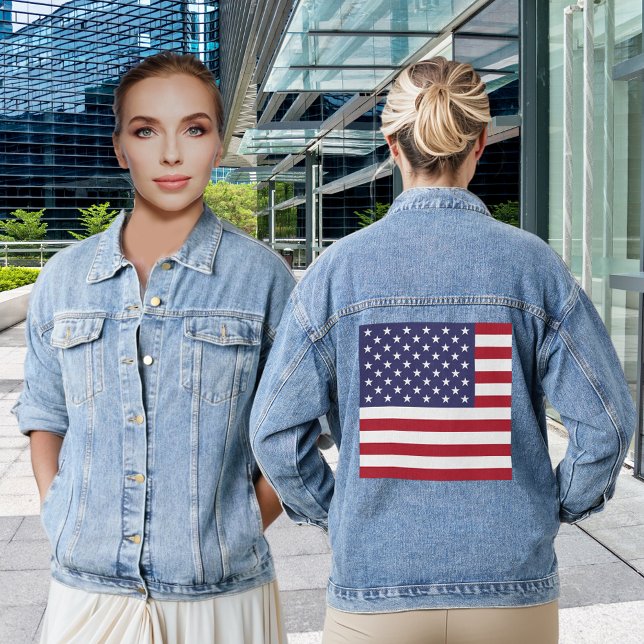 Etats-Unis Drapeau Rouge Blanc Bleu Patriotique Fe (America USA Flag Red White Blue Patriotic Women's Denim Jacket)