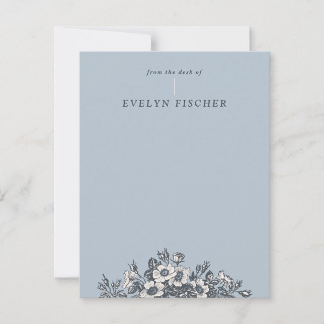 Etched Floral Illustration Stationery - Blue (Vorderseite)
