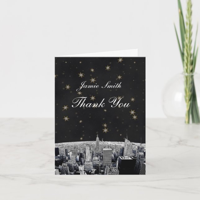 Etched NYC Skyline 2 Black Gold Star Thank You Dankeskarte (Vorderseite)
