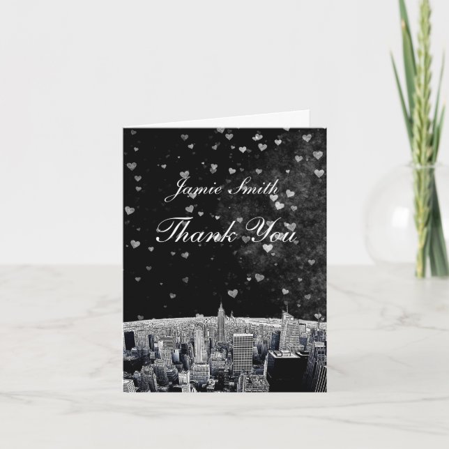 Etched NYC Skyline #2 Black Whart Herzlichen Dank Dankeskarte (Vorderseite)