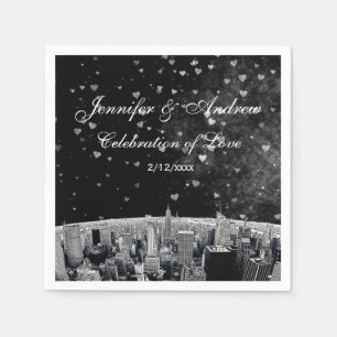 Etched NYC Skyline #2 Schwarz-weiß Heart Wedding Serviette