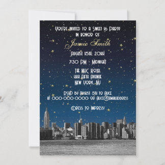 Etched NYC Skyline #3 Starry Blu Sunset Sweet 16 V Einladung