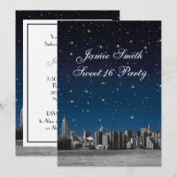 Etched NYC Skyline #3 Starry Blu Sunset Sweet 16 V