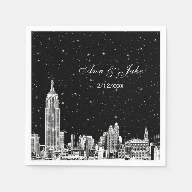 Etched NYC Skyline Starry DIY BG Wedding Serviette (Vorderseite)