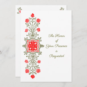 Etching floral en Faire-part de mariage rouge et o