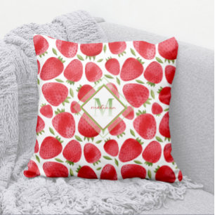 Été Aquarelle Fraise Monogramme Coussin 🍓