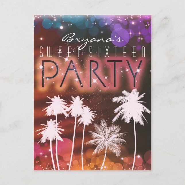 Été Lumières Étincelle Palm Trees Fête Invitation (Devant)
