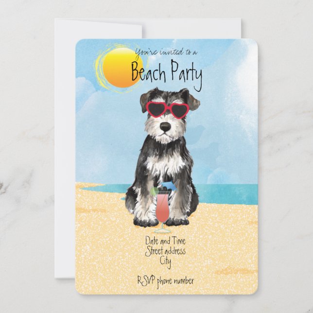 Été Miniature Schnauzer Beach Party Invitation (Devant)