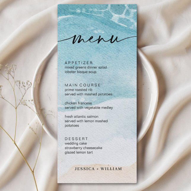 Été Moderne Plage Côtière Plage Mariage Menu Carte (Créateur téléchargé)