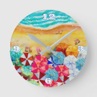 Été Plage Parapluies Horloge Ronde