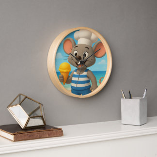 Été Plage Souris Mur Horloge | Joli Cartoon Ice C