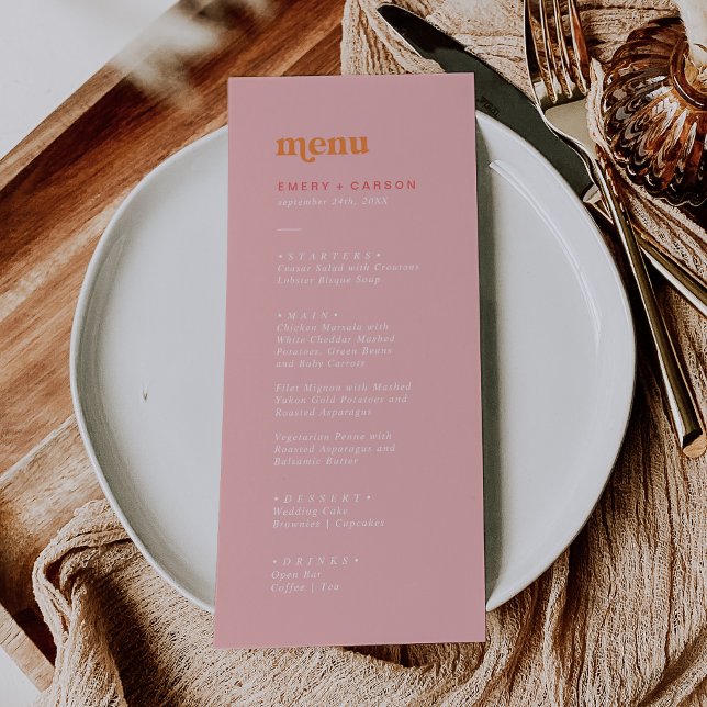 Été rétro | Menu du dîner Mariage rose et orange (Créateur téléchargé)