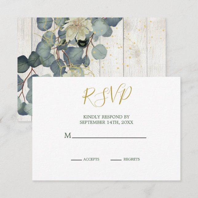 Été Rustique Bois Élégant Mariage Or RSVP (Devant / Derrière)