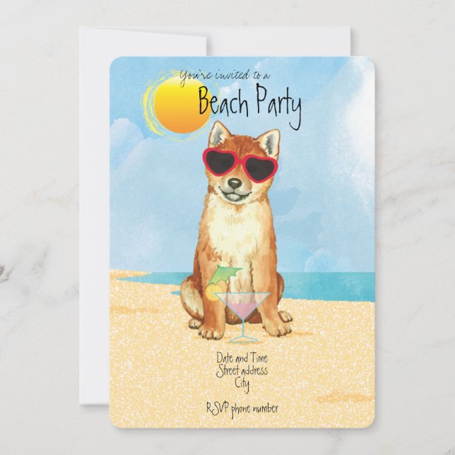 Été Shiba Inu Beach Party Invitation (Devant)
