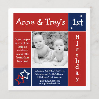 Été Stars Twin Photo Invitation d'anniversaire