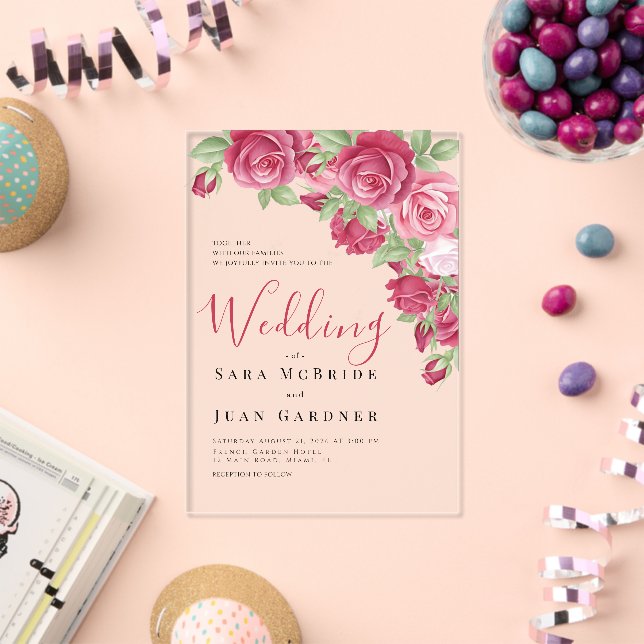 Eternal Crimson Floral Acrylic Wedding Invitation Acryleinladungen (Insitu (Feier))