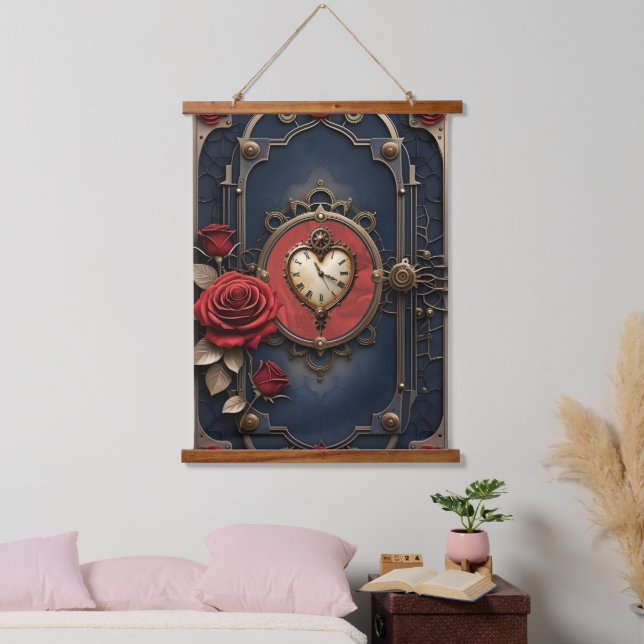 Eternal Elegance – Clockwork Heart Wandteppich Mit Holzrahmen (Schlafzimmer)
