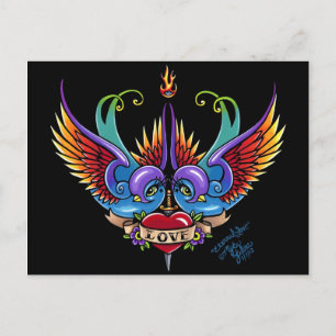 Eternal Love Rainbow Swallow Tattoo carte postale