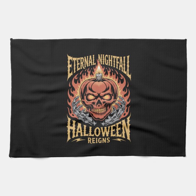 Eternal Nightfall Halloween Skull Pumpkin Geschirrtuch (Horizontal)