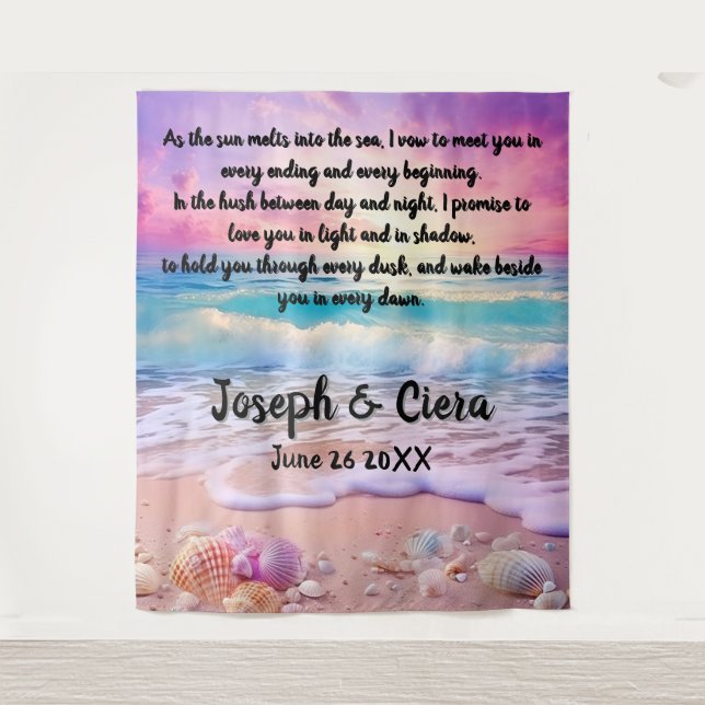 Eternal Vows by the Sea – Beach Wedding Backdrop Wandteppich (Vorderseite)