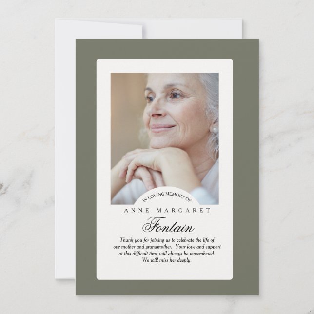 Eterner Speicher-Beileid-Foto Vielen Dank Karte (Vorderseite)