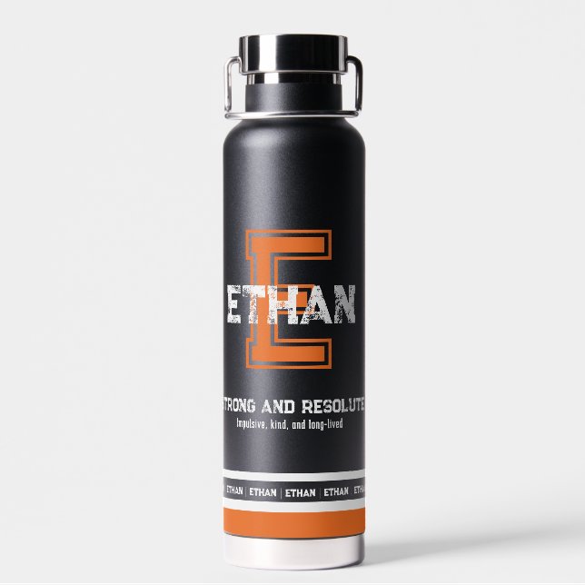 Ethan-Name bedeutet Sport-Monogramm-Orange Trinkflasche (Rückseite)