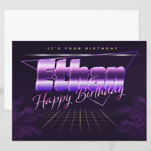 Ethan Name Prénom lila retro Carte Anniversaire
