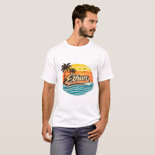 Ethan Retro-Sonnenuntergangs-Name-Design T-Shirt