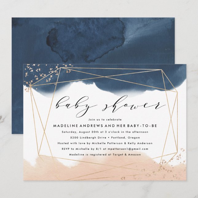 Ethéal | Invitation d'Indigo et de Blush Baby show (Devant / Derrière)