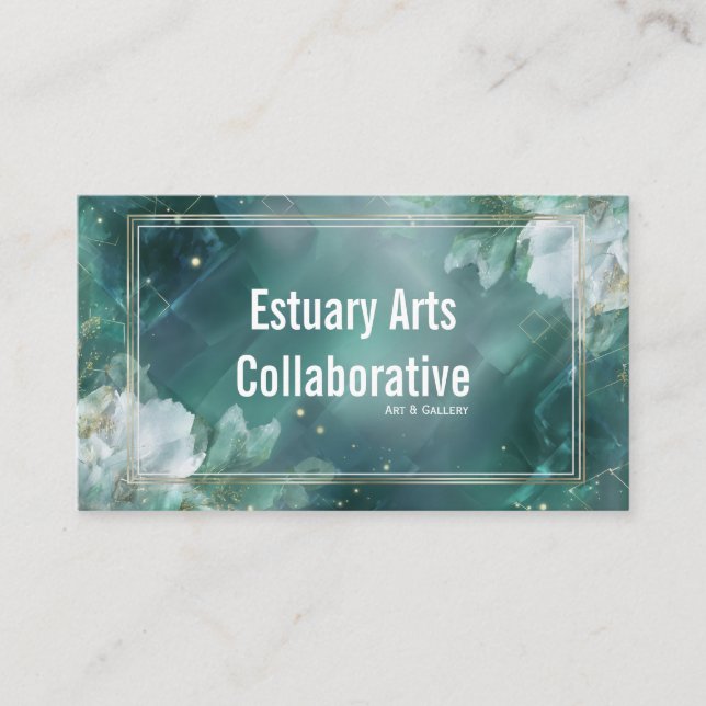 Ethereal Abstrakt floral Emerald Green & Gold Visitenkarte (Vorderseite)