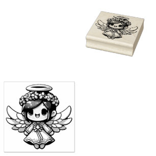 Ethereal Angelic Chibi - Engel, Halo, Blume Gummistempel