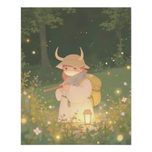 Ethereal Anime Girl mit Hörnern auf Whimsical Mead Poster